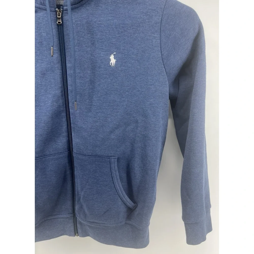 Polo Ralph Lauren Full Zip Hoodie Sweatshirt Large Heather Blue Mens Cott/Poly